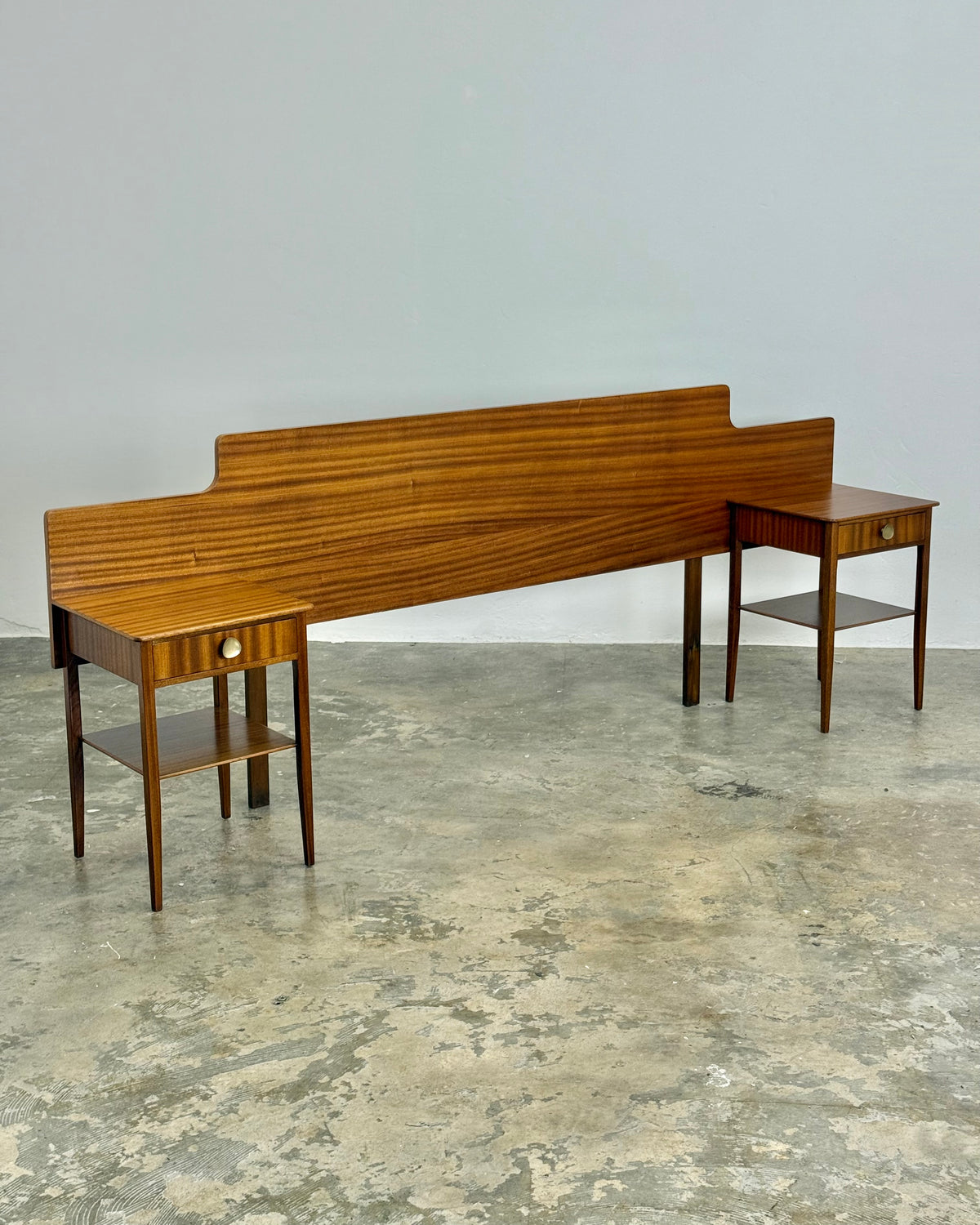 MID-CENTURY DOUBLE HEADBOARD & PEDESTALS