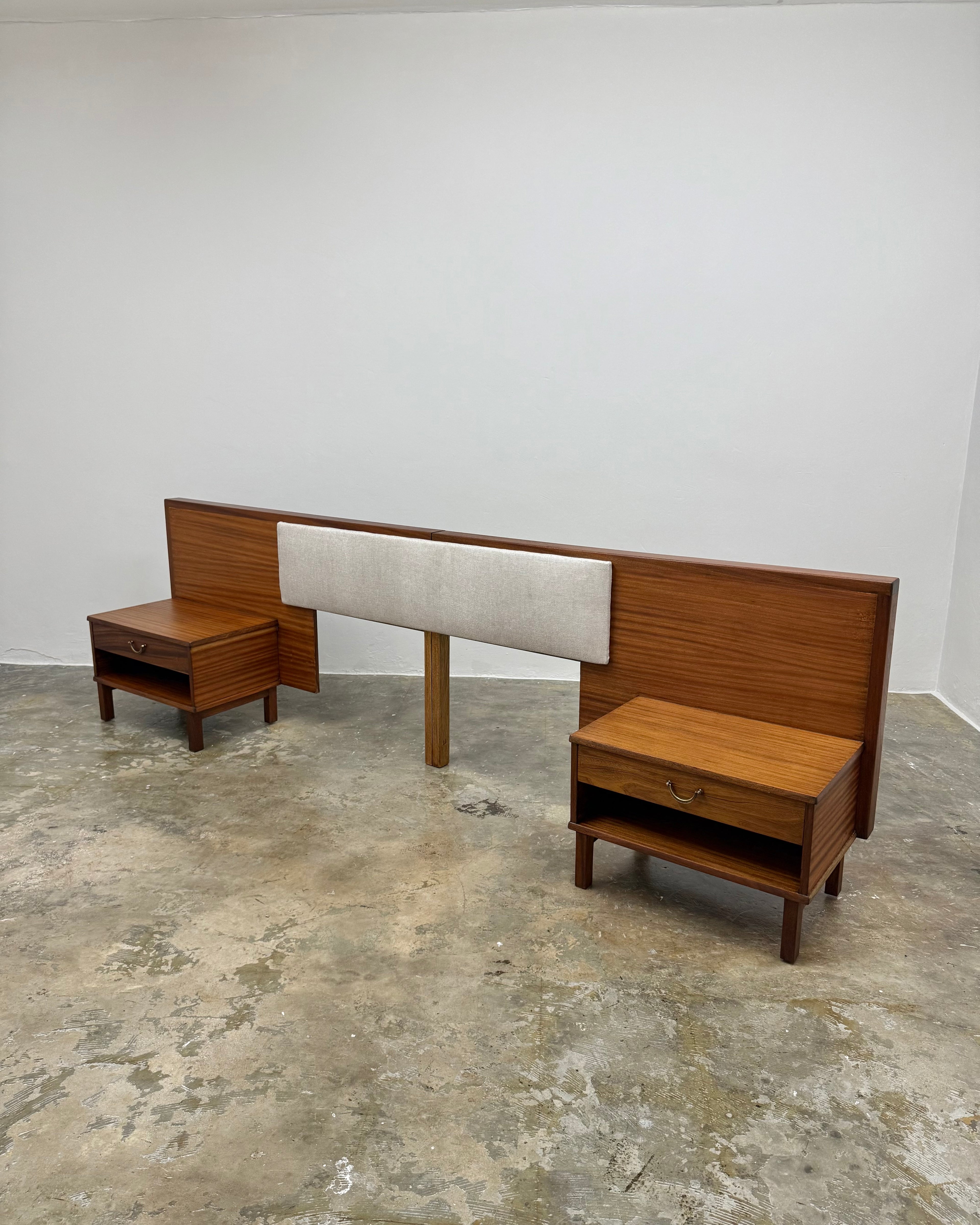 MID-CENTURY DOUBLE HEADBOARD + PEDESTALS