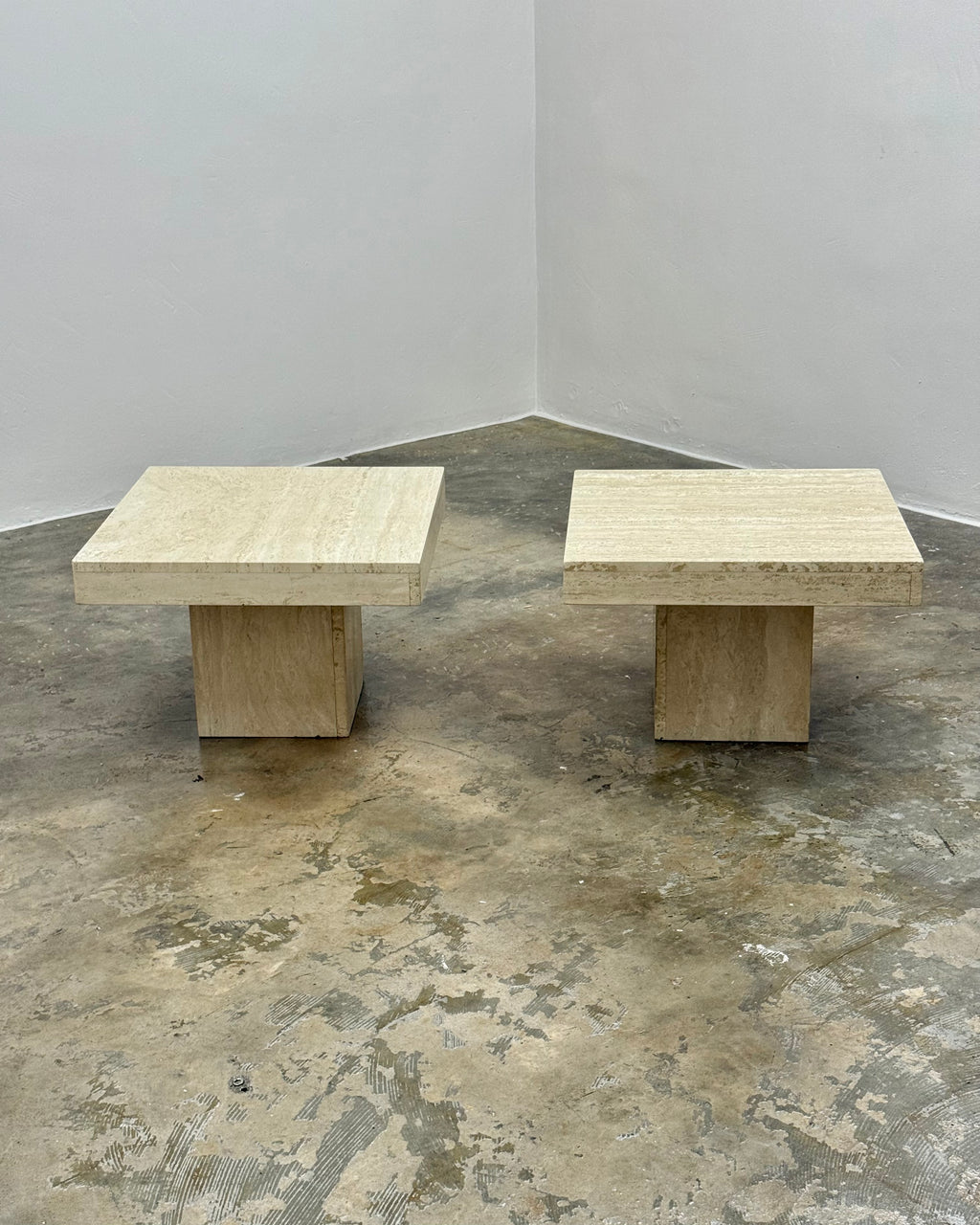 TRAVERTINE SIDE TABLE PAIR