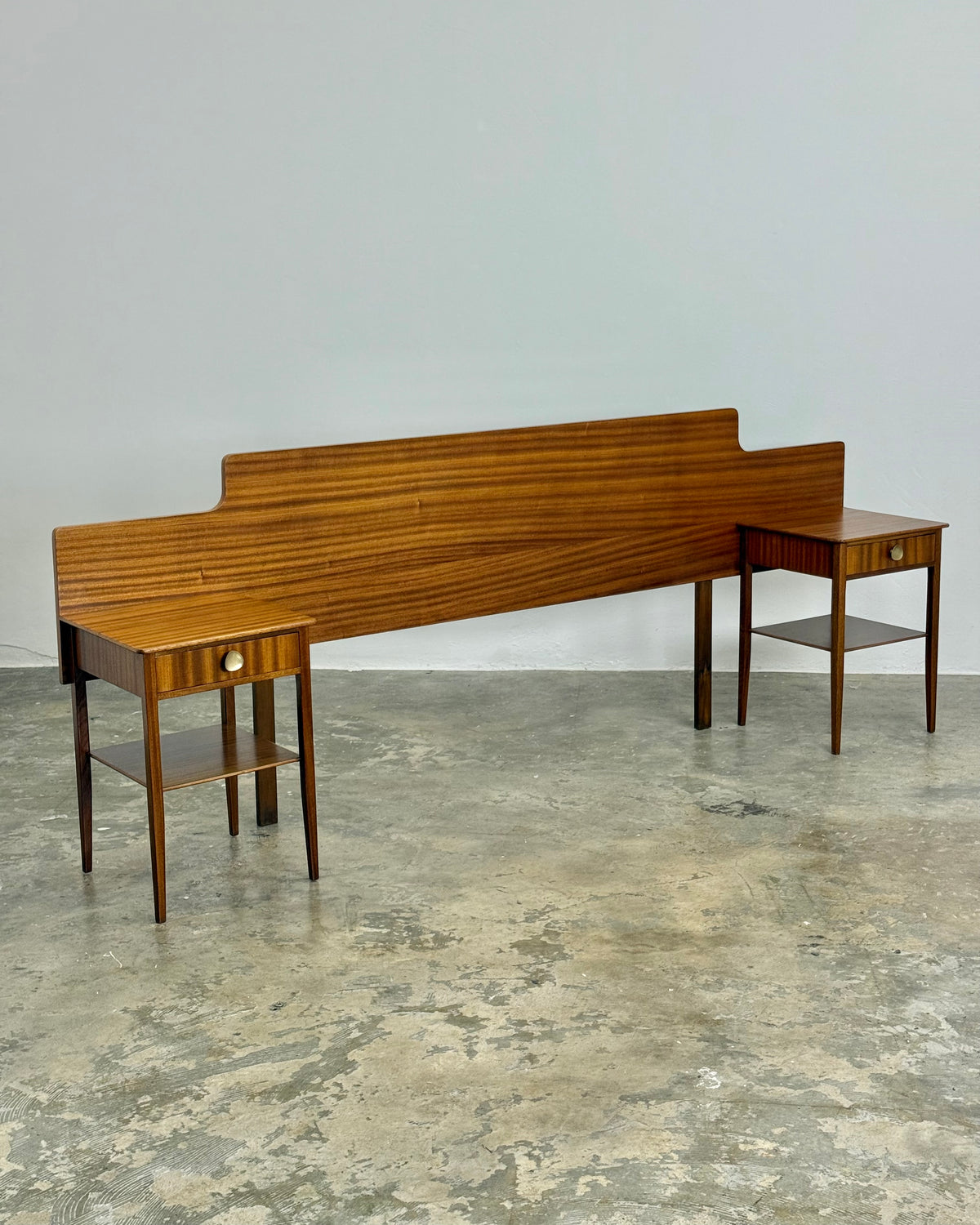MID-CENTURY DOUBLE HEADBOARD & PEDESTALS