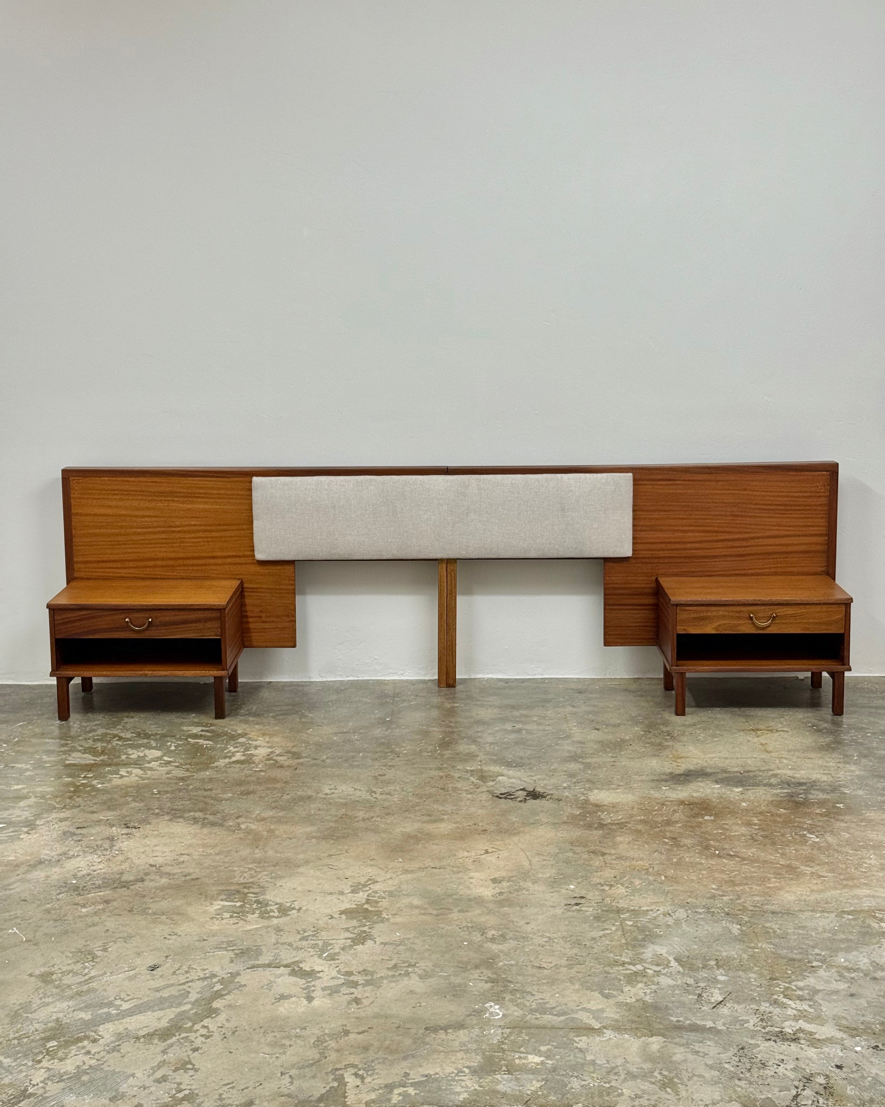 MID-CENTURY DOUBLE HEADBOARD + PEDESTALS
