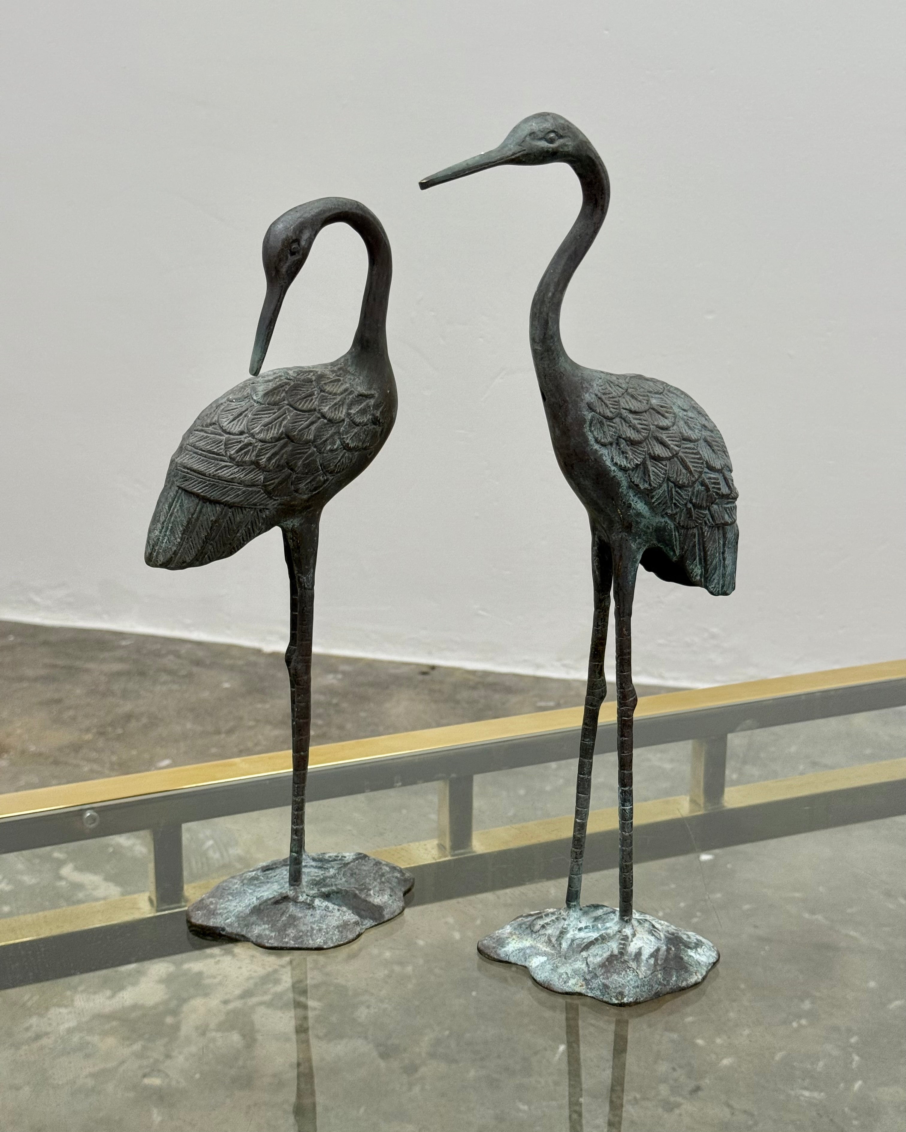 PAIR OF SOLID BRASS LOVE CRANES