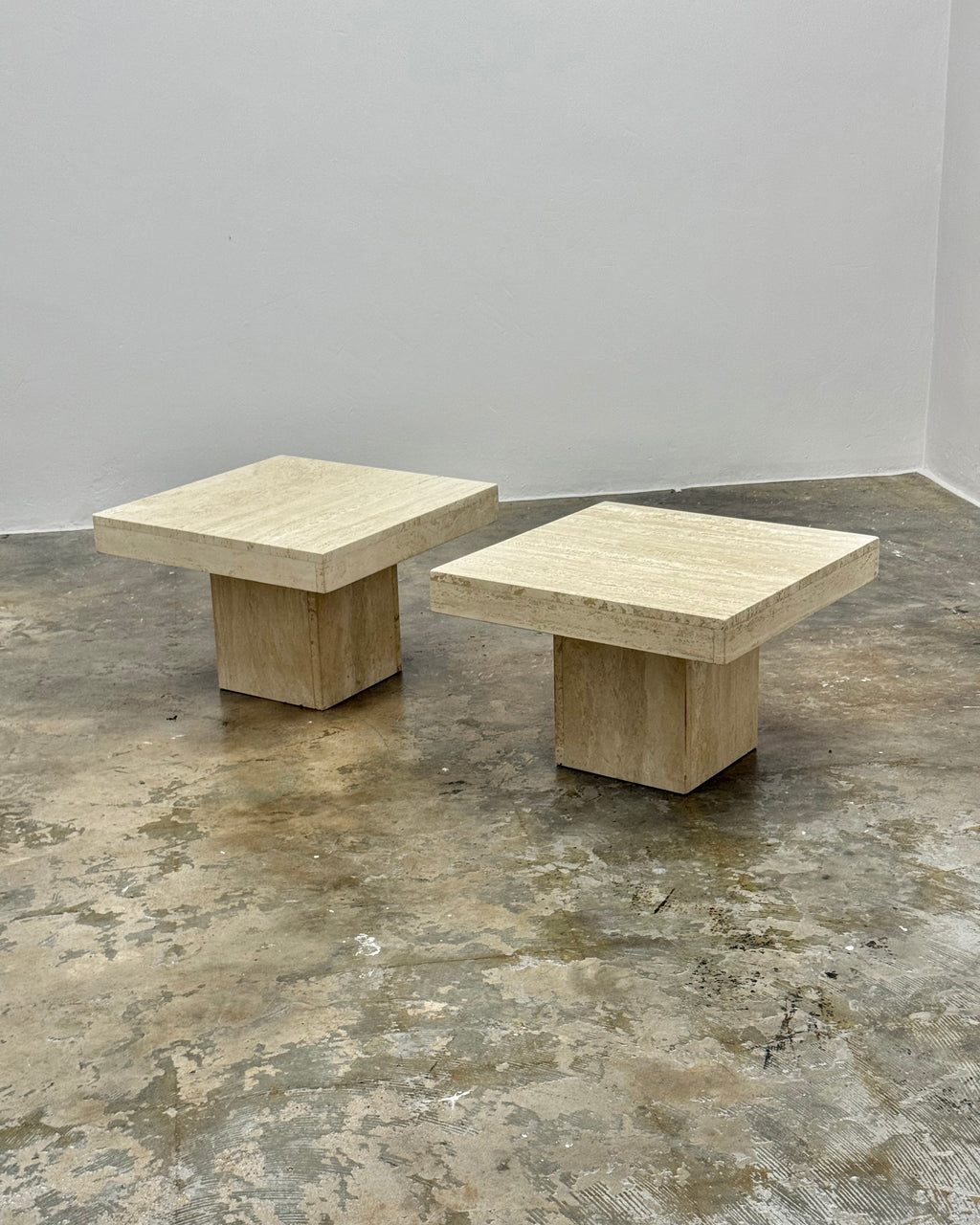 TRAVERTINE SIDE TABLE PAIR