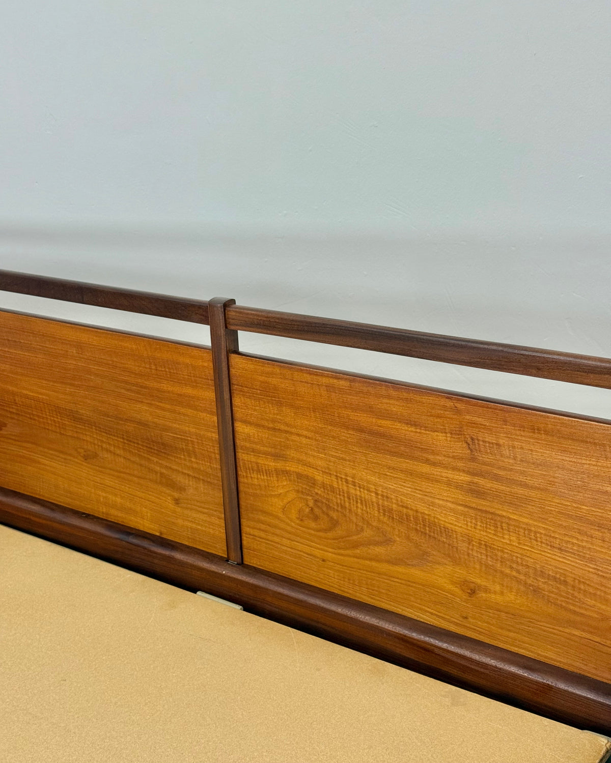 MID-CENTURY DOUBLE HEADBAORD WITH ATTACHED PEDESTALS & BASE