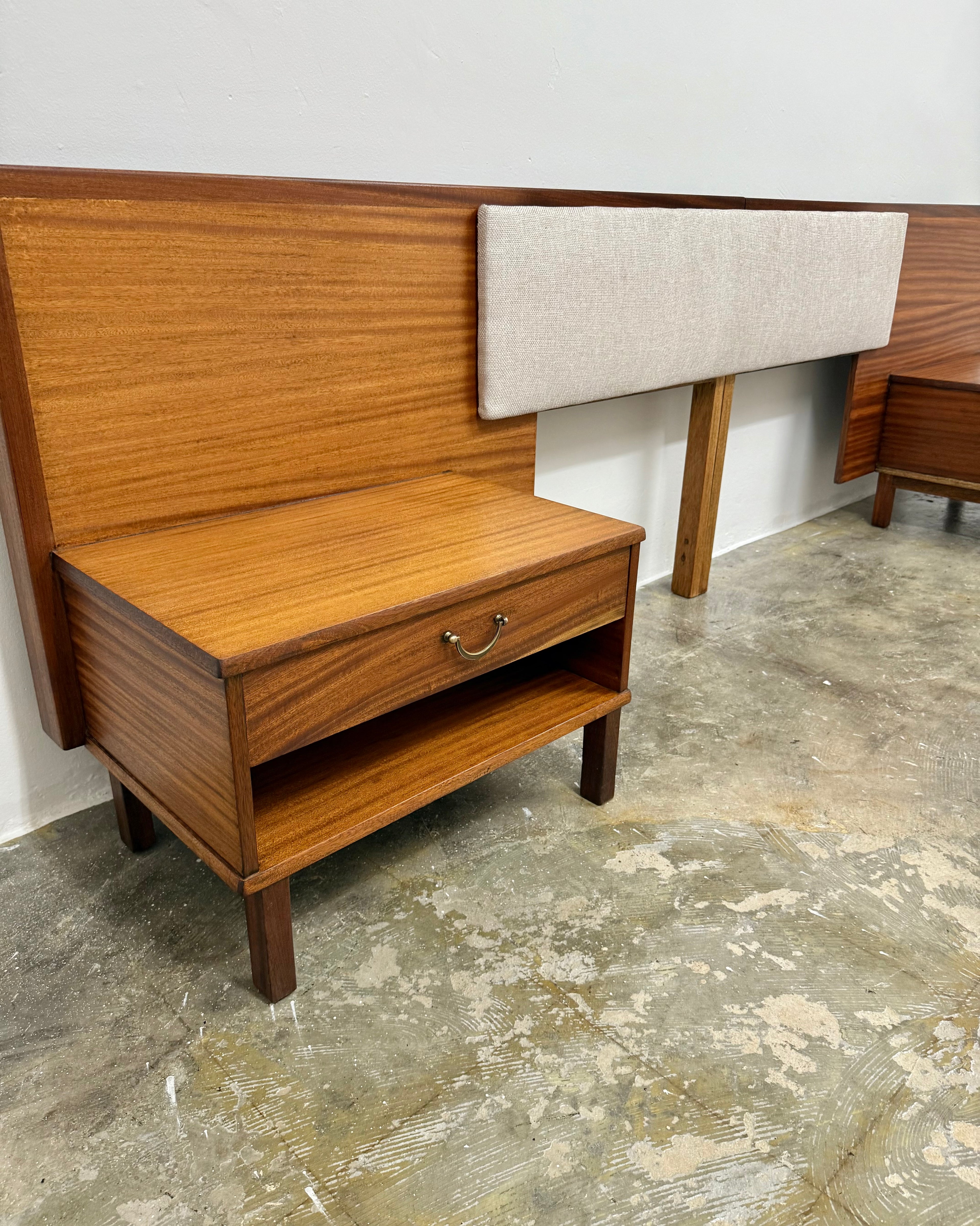 MID-CENTURY DOUBLE HEADBOARD + PEDESTALS