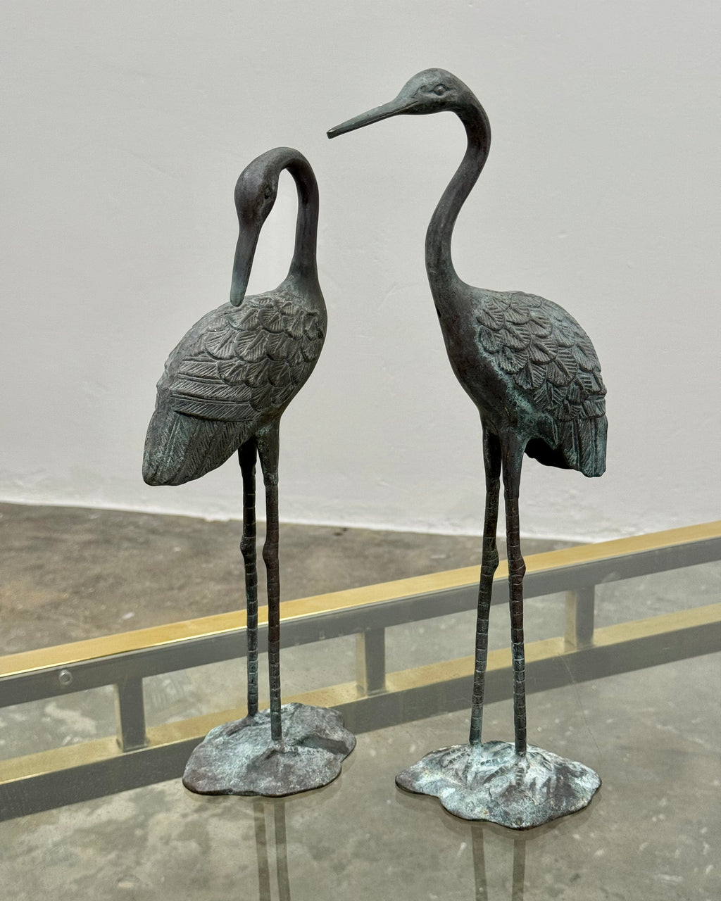 PAIR OF SOLID BRASS LOVE CRANES