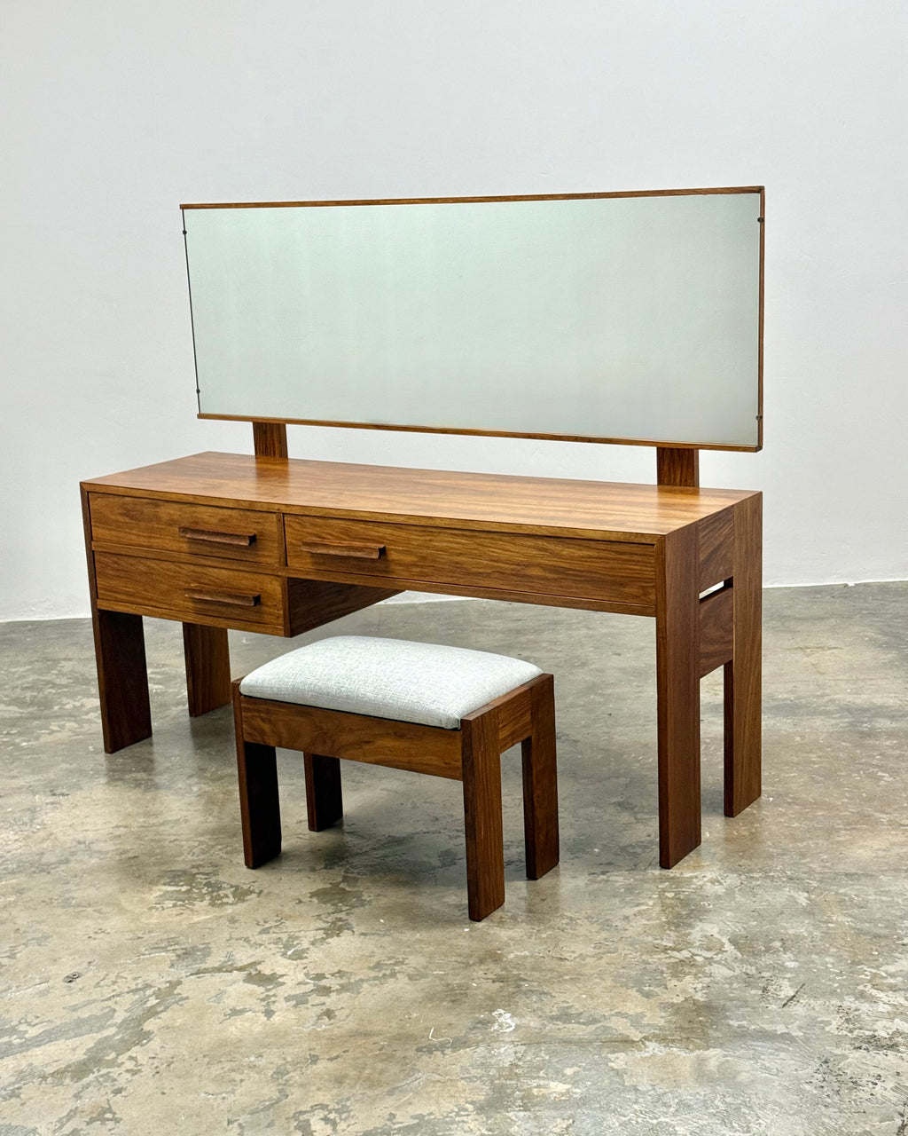 MID-CENTURY DRESSING TABLE & STOOL IN KIAAT