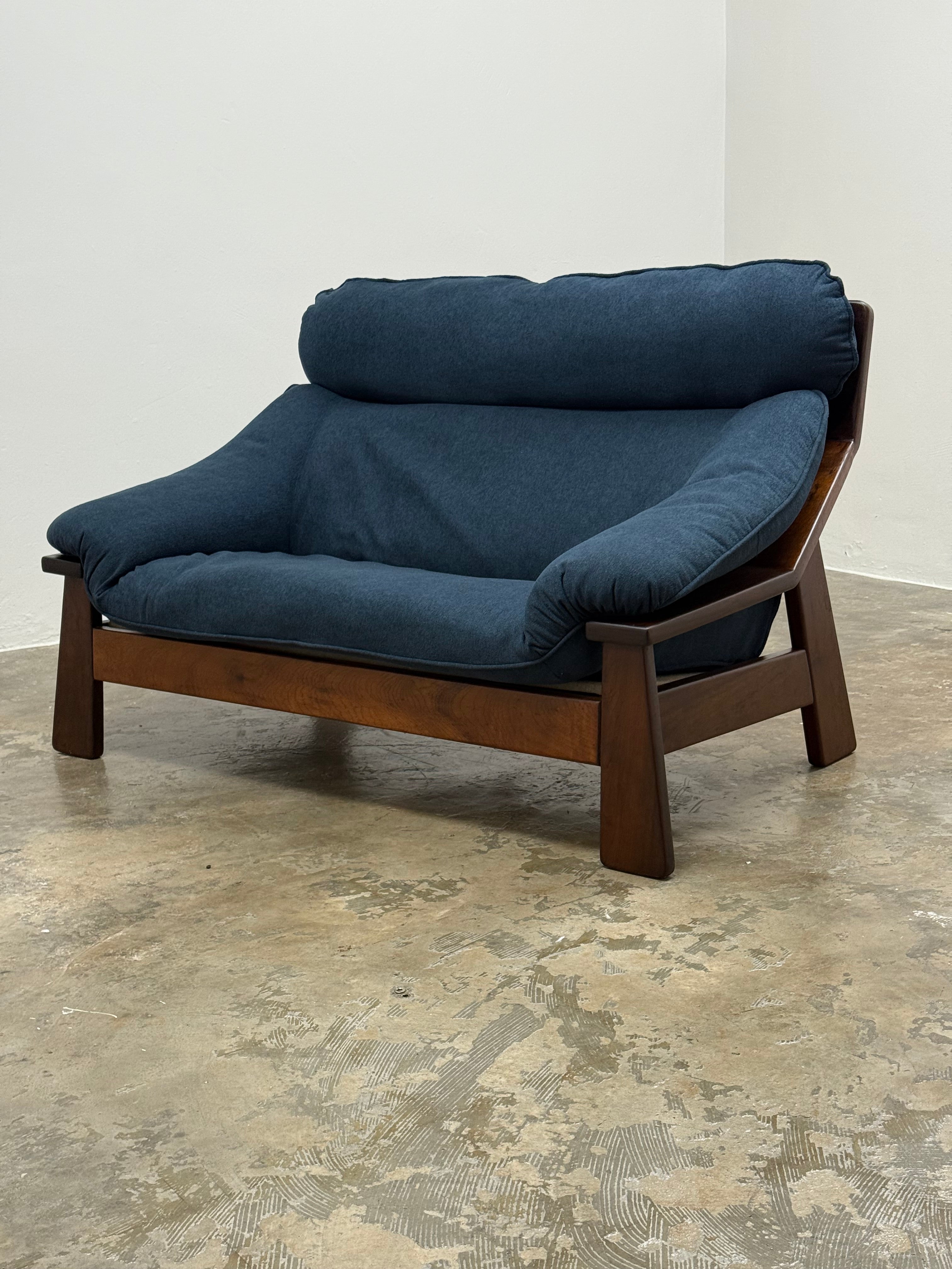 MID-CENTURY IMBUIA TWO SEATER SOFA