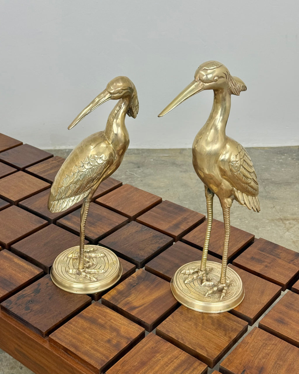 PAIR OF VINTAGE SOLID BRASS HERONS